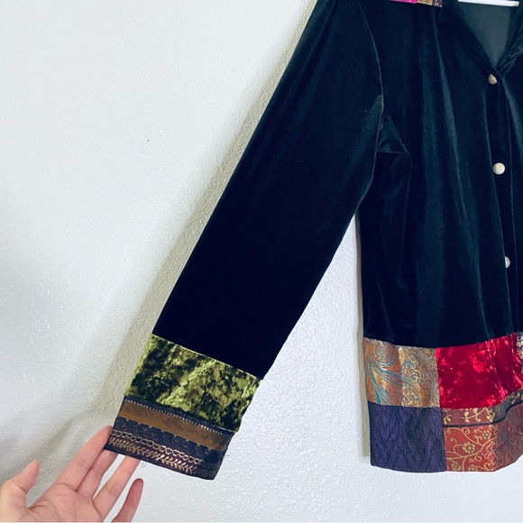 Notations Vintage Boho Artsy Floral Velvet Patchwork Button Front Jacket XL - Picture 4 of 6